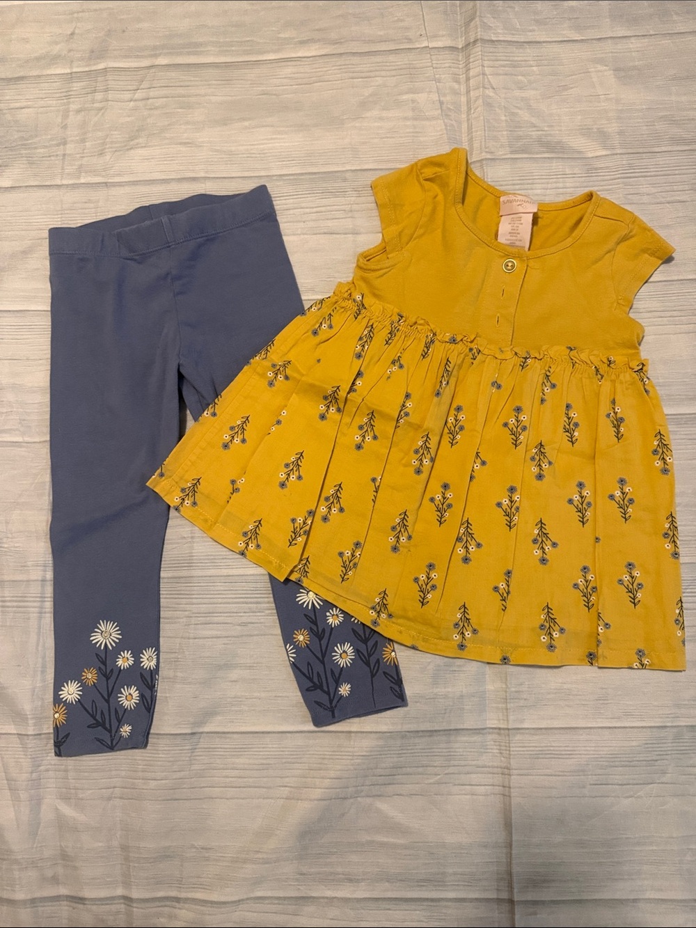 Savannah Girls Yellow Floral Dress & Blue Leggings Matching Set